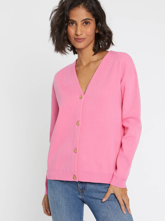Cardigan double face à boutons bijou - Bubble gum/ mandarine