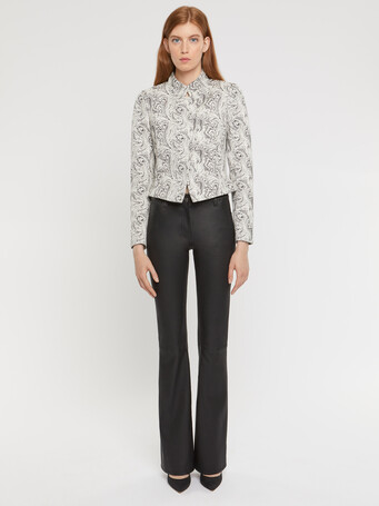 Pantalon évasé en cuir d'agneau stretch - Noir