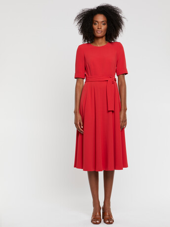 Robe midi ceinturée en crêpe envers satin - Vermillon