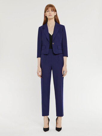 Veste de tailleur slim courte en laine fine - Indigo
