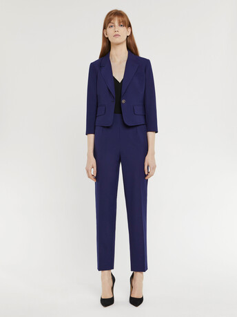 Fitted cropped fine-wool suit jacket - Indigo