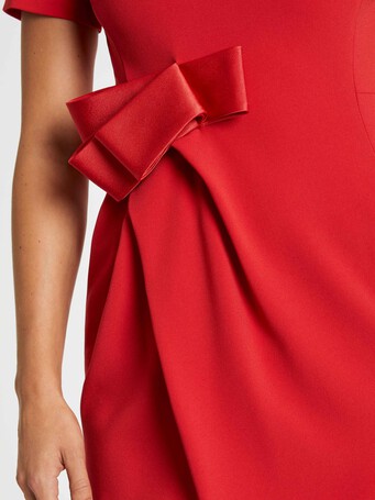 Satin-back crepe dress with bow - Hibiscus