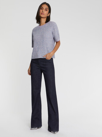Short-sleeve mouliné-knit sweater - Parme