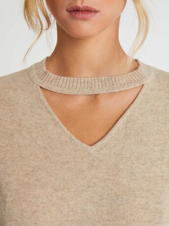 Pull manches courtes en cachemire - Sable