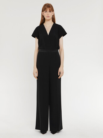 Haut col V en crêpe envers satin - Noir