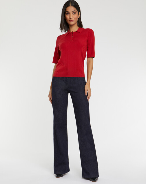 Pull polo en laine en maille côtelée