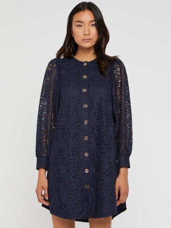 Short buttoned lace dress - Navy blue