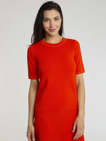 Pull en viscose milano - Sanguine/blanc casse