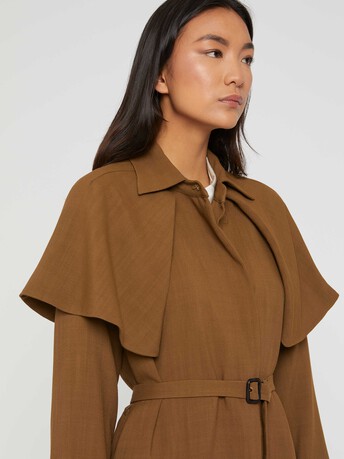 Belted viscose coat with flaps - Havane