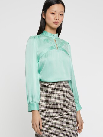 Silk top with high collar - Menthe