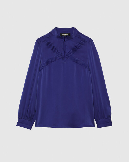 Silk top with high collar