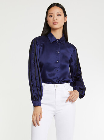 Chemise à manches plissées en satin fluide - Indigo