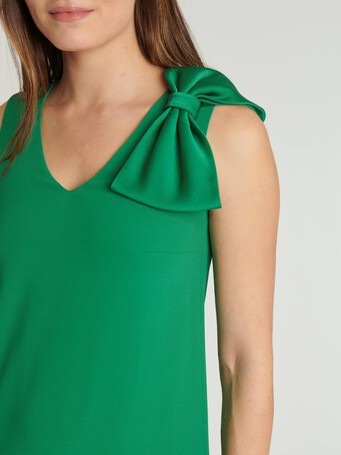 Robe longue en crêpe envers satin - Emeraude