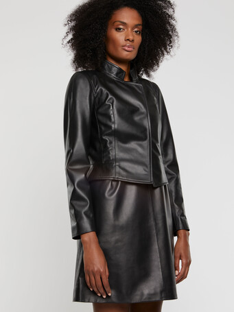 Cropped lambskin leather jacket - Noir