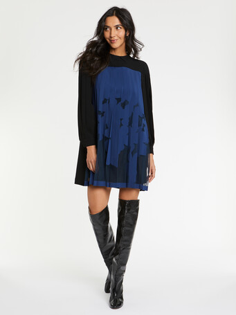 Robe courte plissée en tulle - Noir / marine