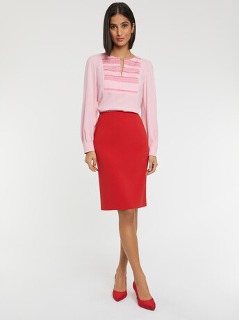 Short straight-cut crepe skirt - Hibiscus