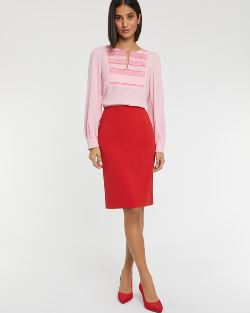 Short straight-cut crepe skirt