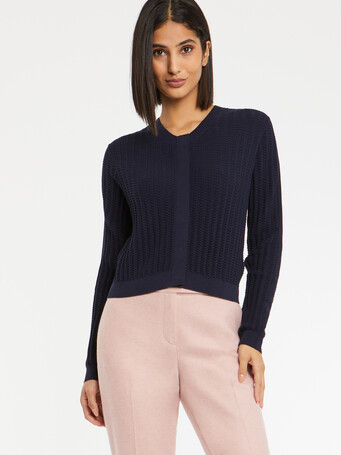 Cardigan en soie à points fantaisie - Marine