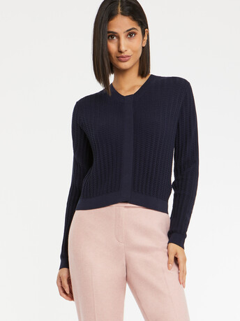 Cardigan en soie à points fantaisie - Marine
