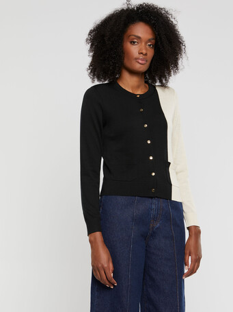 Gilet bicolore en soie et coton - Noir / ivoire