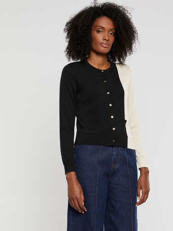 Two-tone silk and cotton cardigan - Noir / ivoire