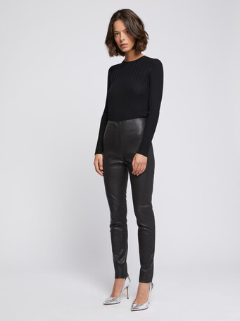 Pantalon slim en cuir d'agneau stretch - Noir