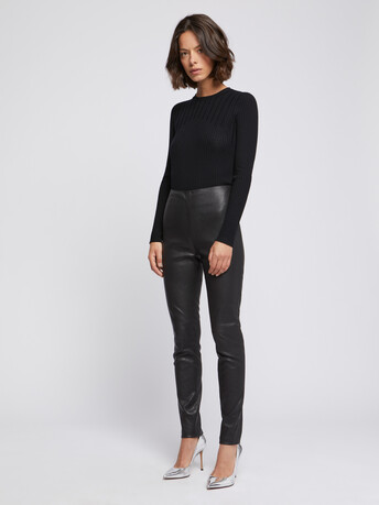 Lambskin leather slim-leg pants - Noir