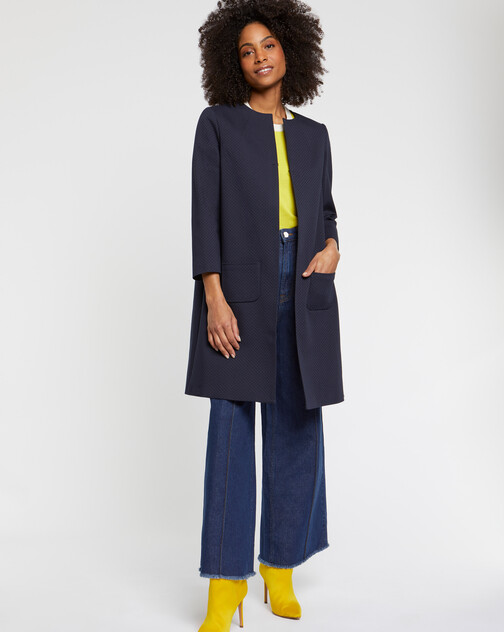 Manteau mi-long en jacquard plumetis