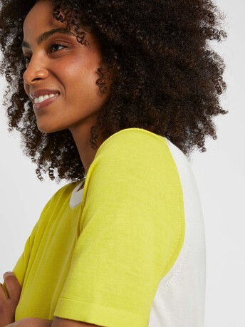 Pull manches courtes en soie et coton - Blanc casse / soleil
