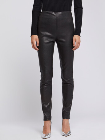 Pantalon slim en cuir d'agneau stretch - Noir