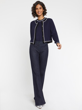 Pull manches courtes en laine et cachemire - Marine / noir