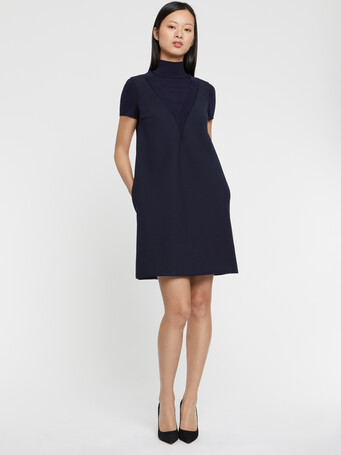 Short trompe l'oeil A-line dress - Navy blue