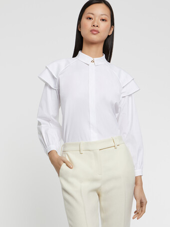Cotton-poplin blouse with ruffled shoulders - White
