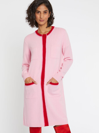 Cardigan long en laine et cachemire - Candy pink/ hibiscus