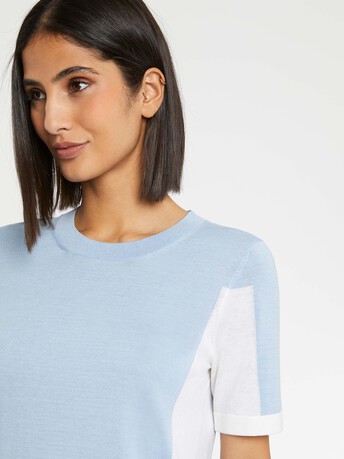 Pull en soie et coton - Ciel/blanc casse