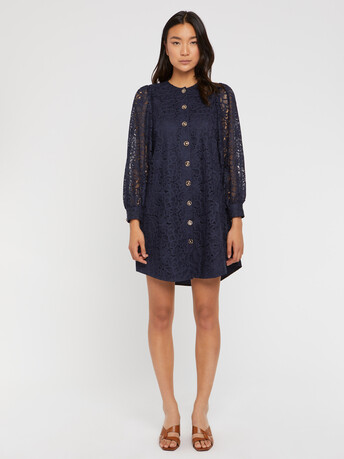 Robe courte boutonnée en dentelle - Marine