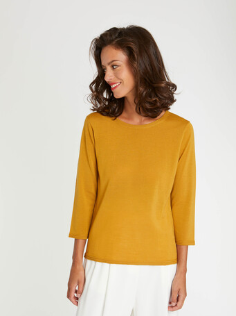 Pull ajouré en laine mérinos - Ocre