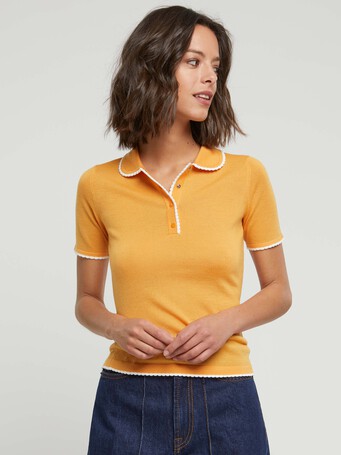 Pull en merinos - Curcuma/blanc casse