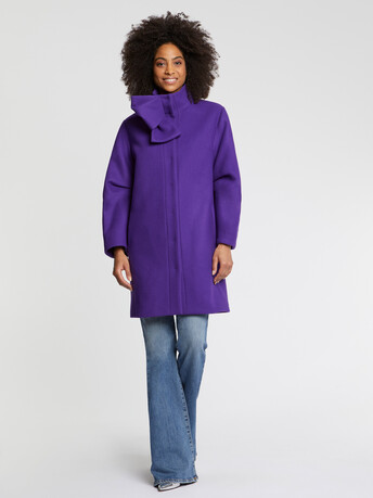 Wool coat with large bow at collar - Cassis