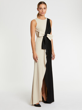 Robe longue de cérémonie à nœud - Sable / noir
