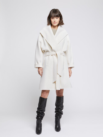 Manteau peignoir en laine et cachemire - Blanc casse