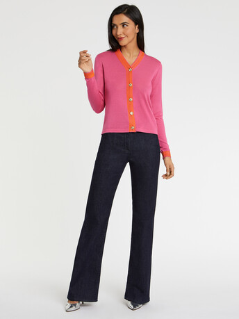 Silk cardigan with ornate buttons - Bubble gum/ mandarine