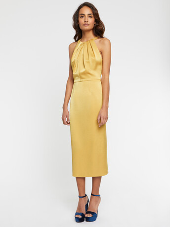 Satin midi dress - Ocre