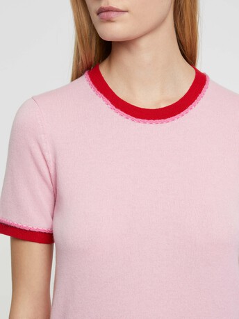 Wool and cashmere short-sleeve sweater - Candy pink/ hibiscus