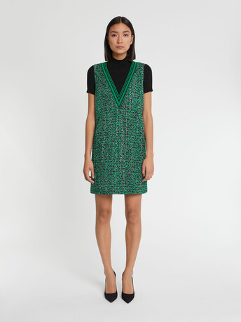 Robe courte en tweed bicolore - Noir / emeraude