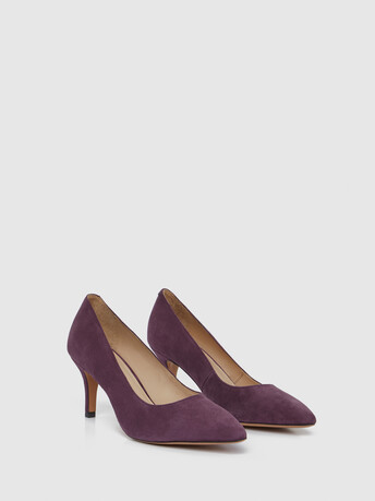 Escarpin à petit talon en cuir velours - Cassis