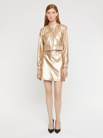 Metallic-leather mini skirt - Platinum