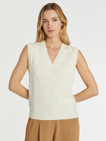 Pull sans manches en laine et cachemire - Blanc casse