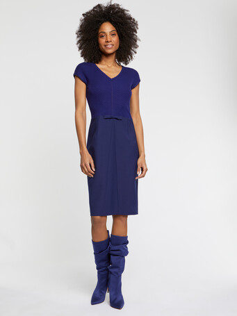 Robe courte droite en laine fine - Indigo