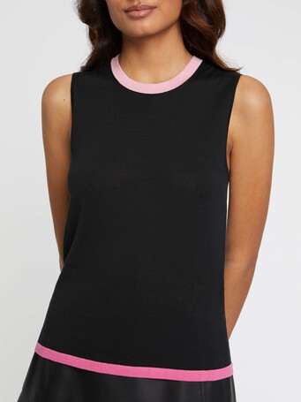Pull sans manche en soie - Noir/ candy pink